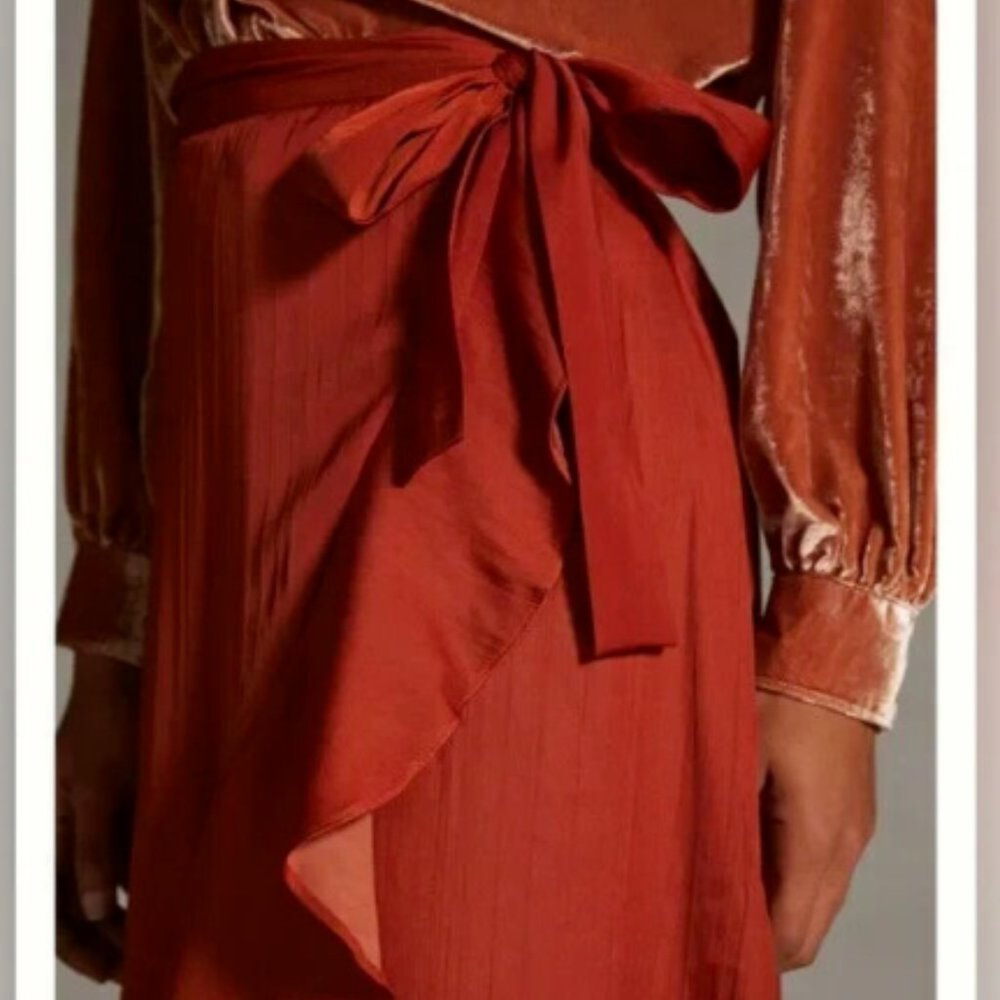Anthropologie Maeve 1X NWT Ruffled Wrap Maxi Skirt Plus Dark Orange 120$ - Picture 6 of 11